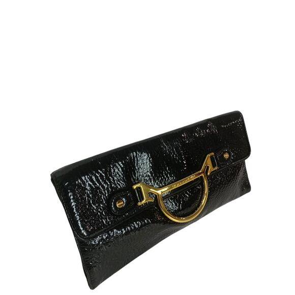 Borbonese Black Crinkle Patent Leather Envelope Clutch Bag 1990s - Picture 2 of 9